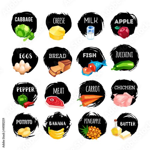 Set of food icons isolated on white background.