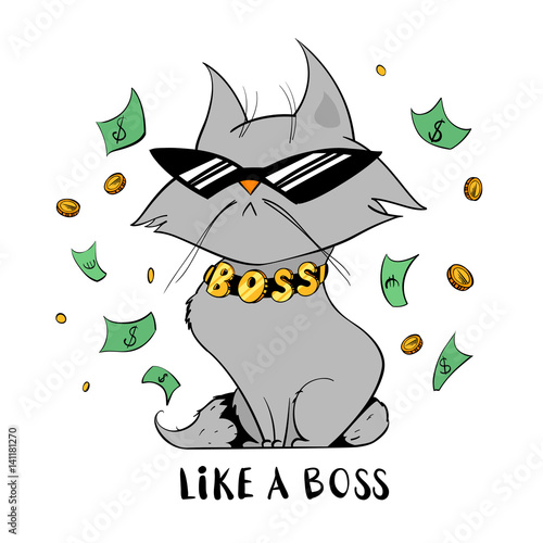 Funny cat under money rain.