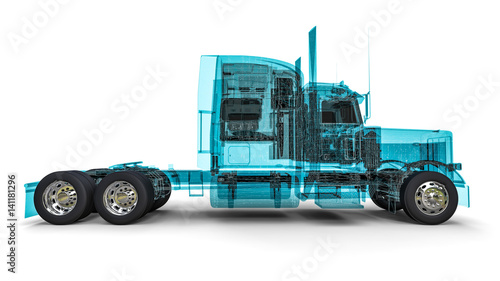 3D render image representing an american truck in wire frame / Wire frame american truck 