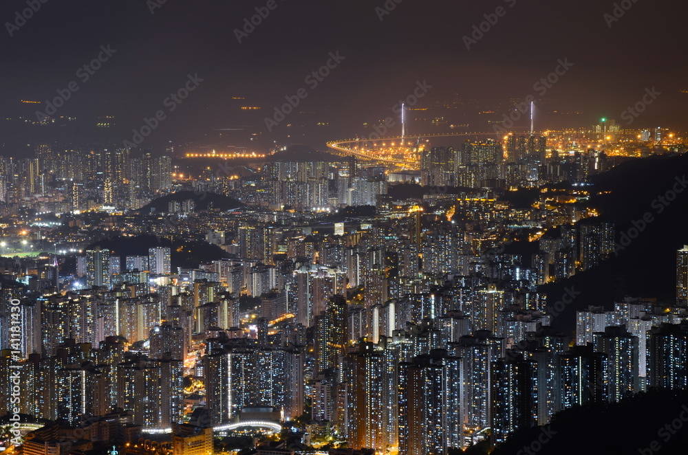 Skyline of Hong Kong From Mountain at Night