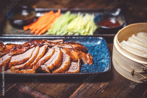 Duck in Peking, cut with vegetables