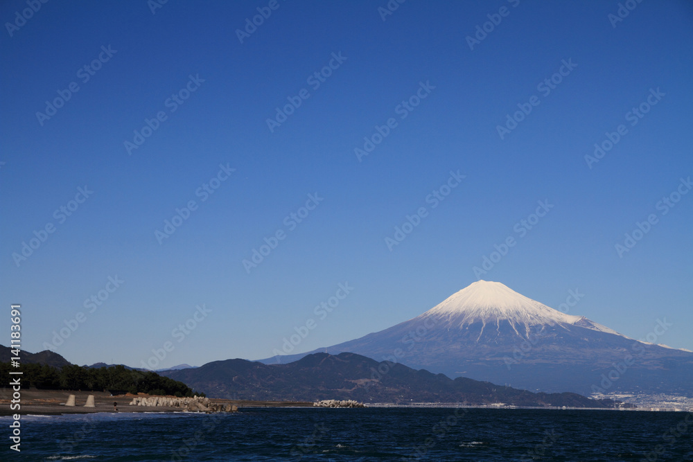 Mt. Fuji and sea, view from Mihono Matsubara in Shizuoka, Japan Mt. Fuji and sea, view from Mihono Matsubara in Shizuoka, Japan