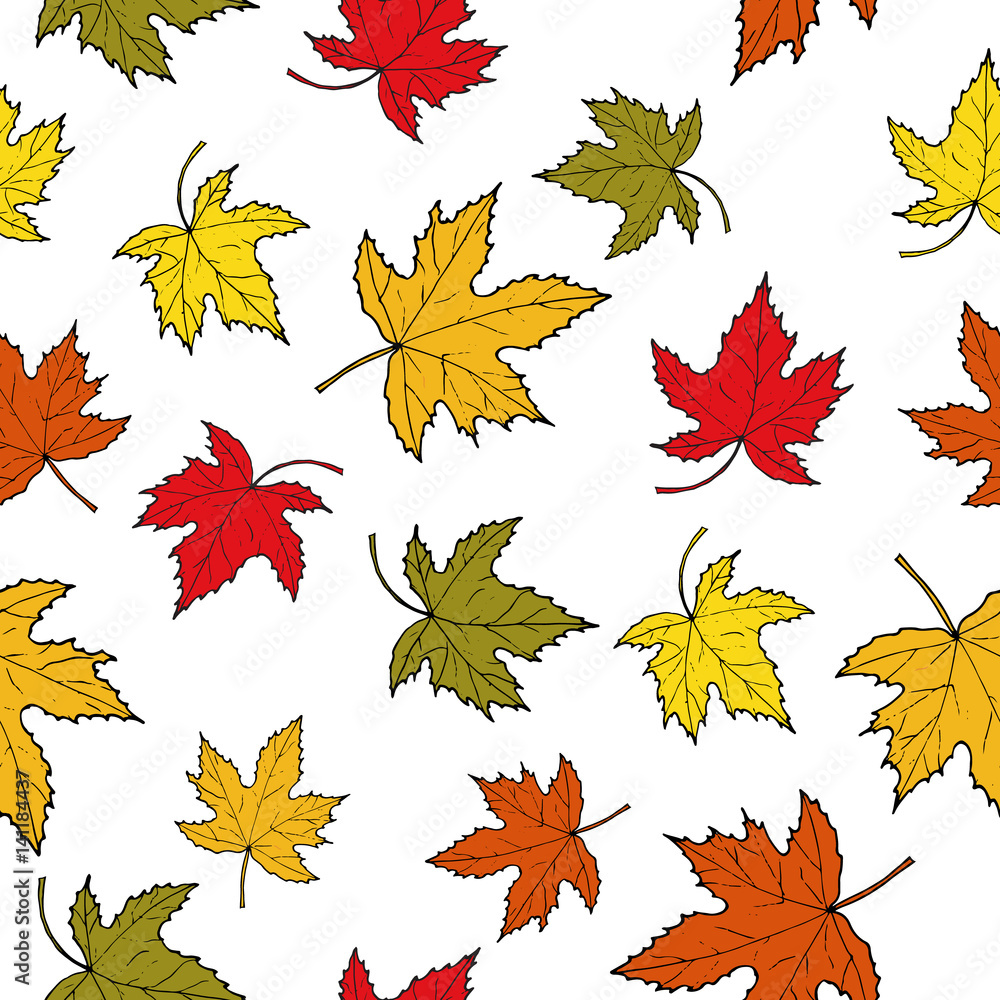 Fototapeta premium Seamless pattern with colorful autumn maple leaves