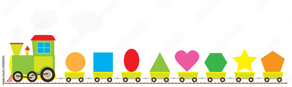 Basic geometric shapes train / educational, learning vector illustration for children