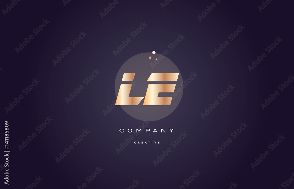 le l e  gold metal purple alphabet letter logo icon template