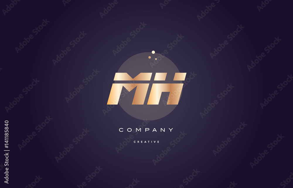 mh m h  gold metal purple alphabet letter logo icon template