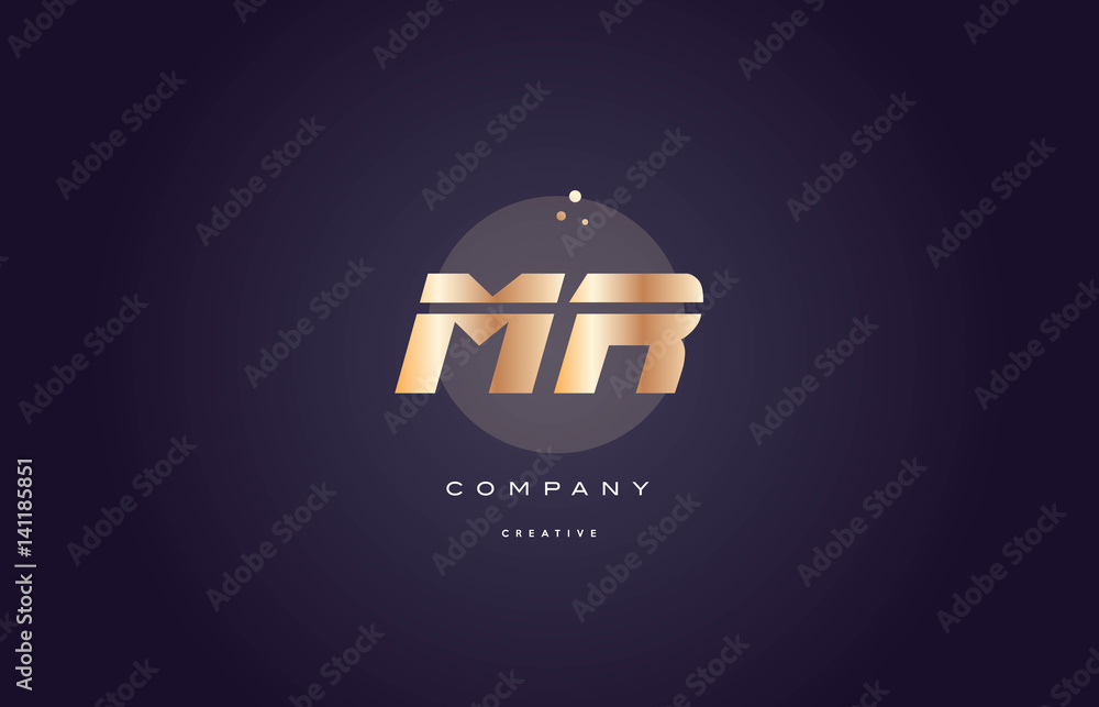 mr m r  gold metal purple alphabet letter logo icon template