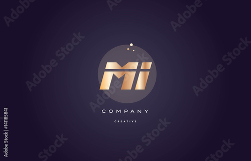 mi m i  gold metal purple alphabet letter logo icon template