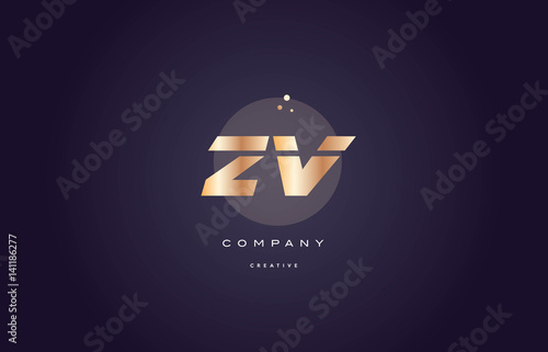 zv z v gold metal purple alphabet letter logo icon template