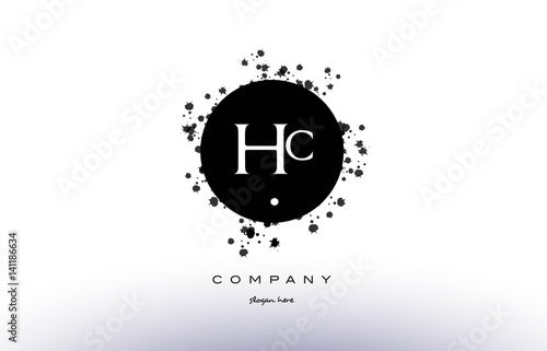 hc h c circle grunge splash alphabet letter logo vector icon template