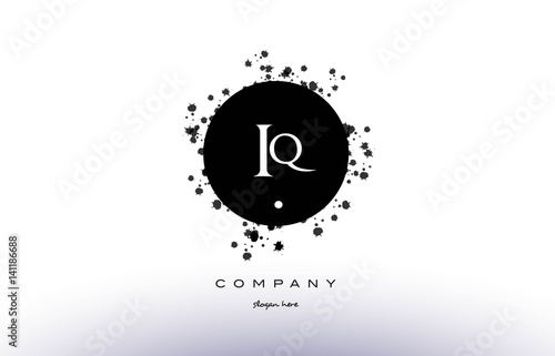 iq i q  circle grunge splash alphabet letter logo vector icon template