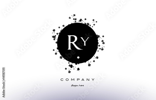 ry r y  circle grunge splash alphabet letter logo vector icon template