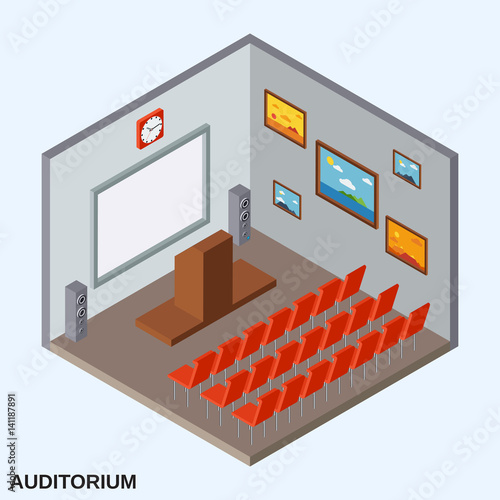 Auditorium flat 3d isometric vector illustration