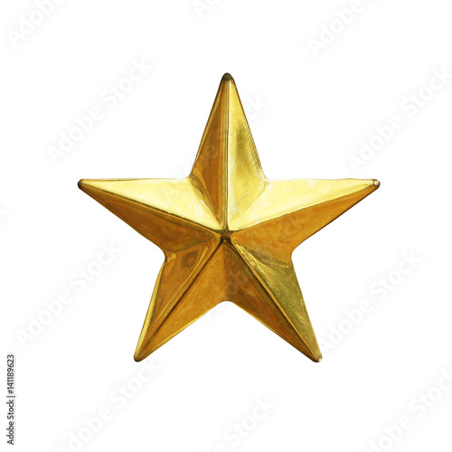 Golden star review or rating isolated on white background