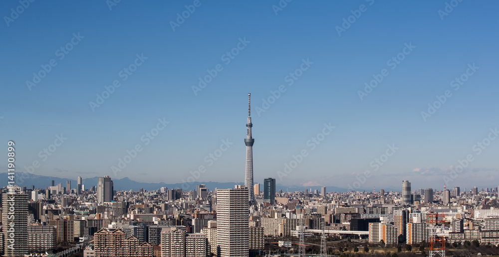 TOKYO - JAN 11 , 2017 : View of Tokyo Sky Tree (634m) , the highest free-standing structure in Japan and 2nd in the world with over 10 million visitors each year, on JAN 11 , 2017 in Tokyo, Japan.
