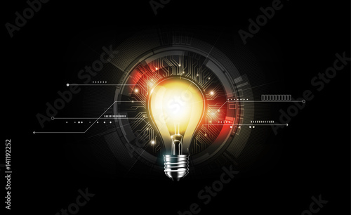 Glow light bulb with technology concept and futuristic electronic technology on dark background , transparent vector