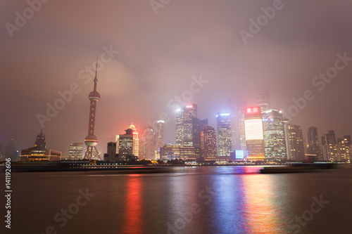 Modern city night scene   skyscraper in shanghai chian