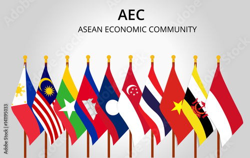 Asean Economic Community and member country flag of aec photo