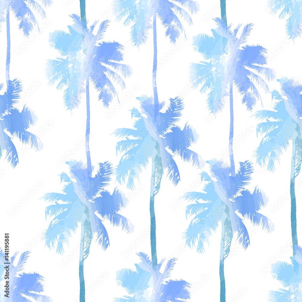 Tropical background seamless pattern of imitation of watercolor palms