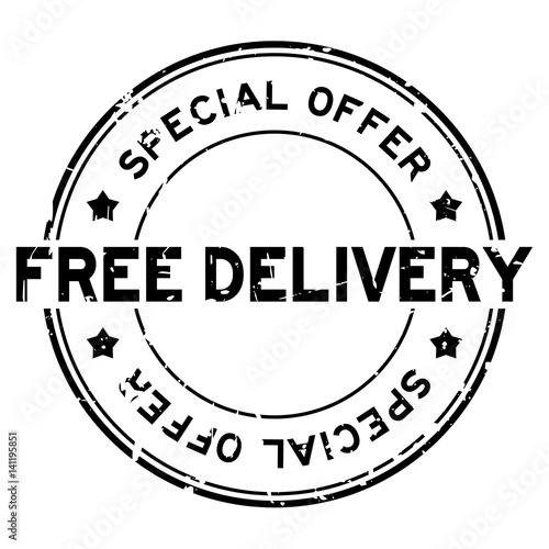 Grunge black special offer free delivery round rubber seal stamp on white background