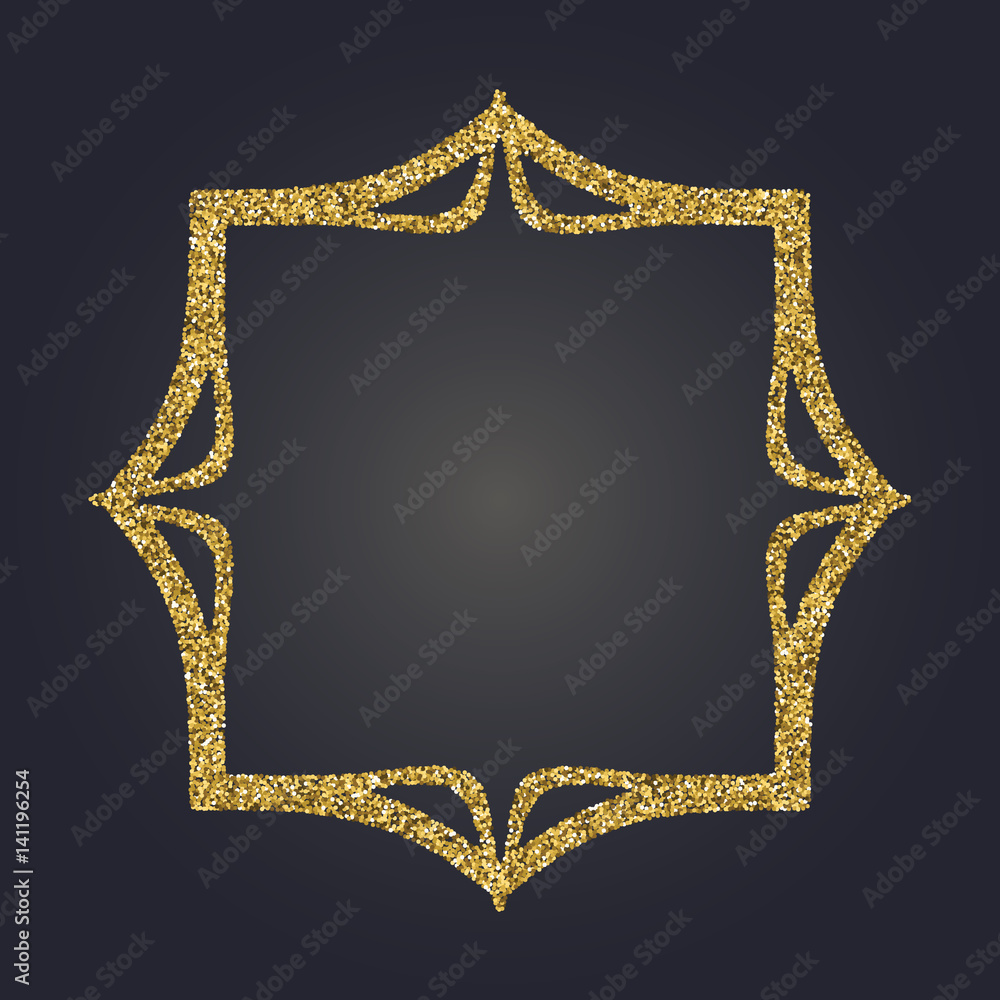 Art Nouveau gold glitter decorative rectangle vector frame for design. Art Deco style border