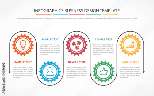 Business process infographic concept template for business or corporate with gear wheels and work strategy guide. EPS10 vector.