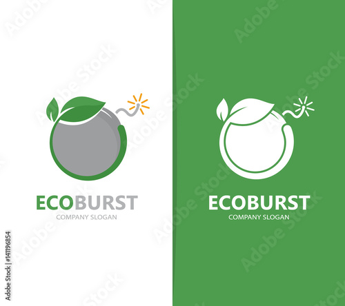 Vector of a bomb and leaf logo combination. Detonate and eco symbol or icon. Unique weapon and natural, organic logotype design template.