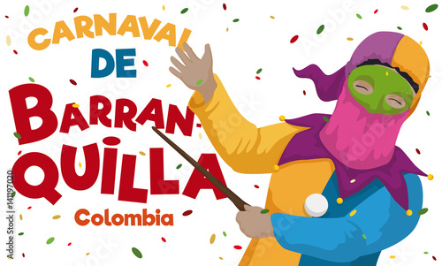 Traditional Monocuco with Confetti Rain Commemorating the Barranquilla's Carnival, Vector Illustration photo