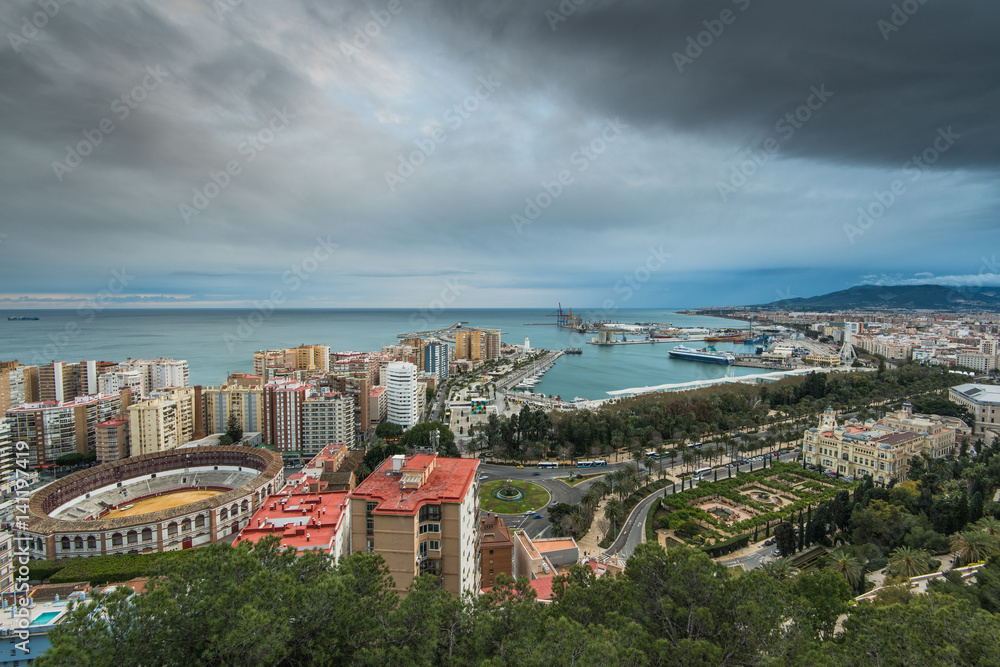 Cityscape of Malaga at cloudy day