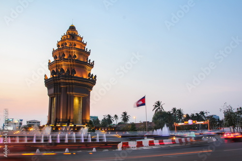 The twilight time at Independence Monument which is the one of landmark in Phnom Penh, Cambodia