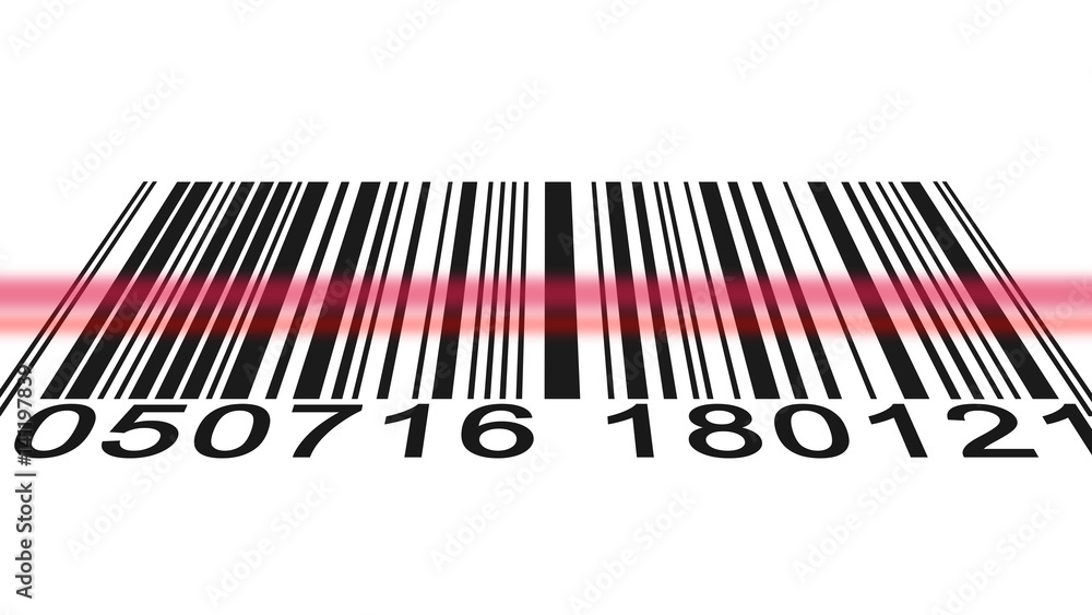 barcode over a white background, scanning by red barcode reader. Closeup on array of digits of black barcode isolated on a white background. barcode over a white background, scanning by red barcode reader. Closeup on array of digits of black barcode isolated on a white background.