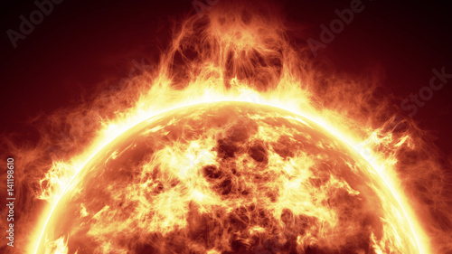 Sun surface with solar flares, Burning of the sun. Highly realistic sun surface.