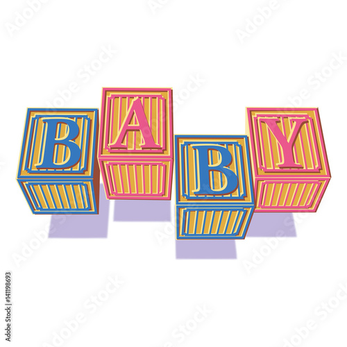 Baby block birth announcement spelling the word baby with childrens ABC blocks.
