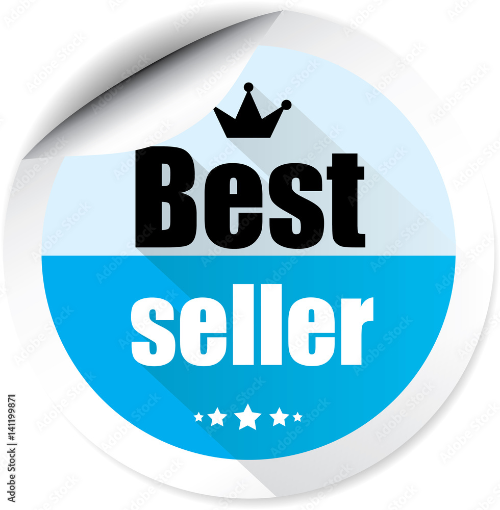 Best seller blue colorful label, sticker, sign, icon and stamp with crown on white background. Best seller blue colorful label, sticker, sign, icon and stamp with crown on white background.