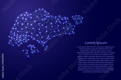 Photography Map of Singapore from polygonal blue lines and glowing stars vector illustration