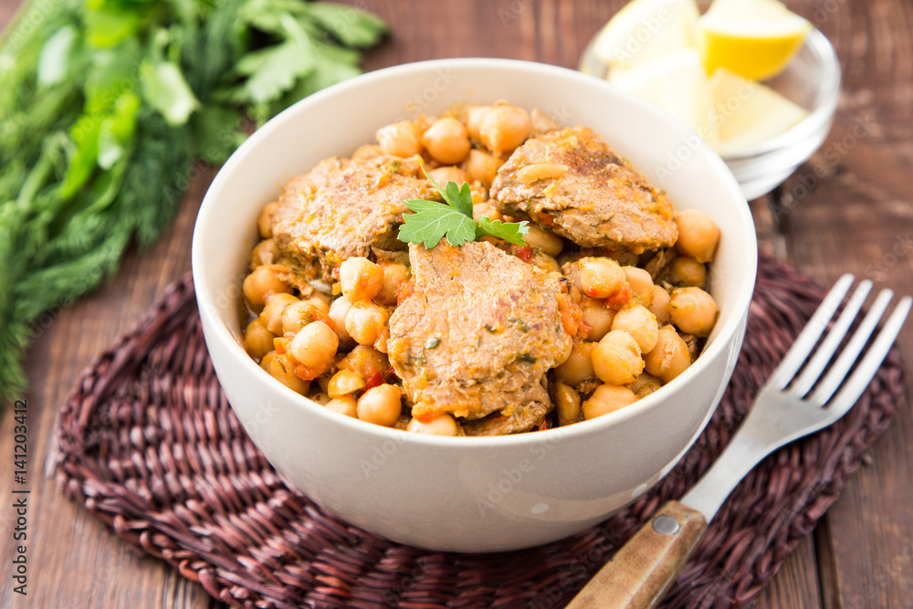 chickpeas with meat with vegetables and greens chickpeas with meat with vegetables and greens