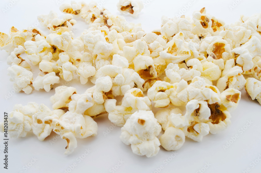 Fresh popcorn on white background