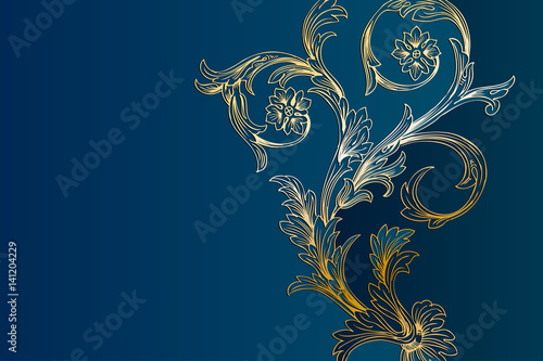 Western Golden And Light Blue Floral Background Template 