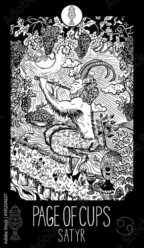 Page of Cups. Satyr. Tarot card Major Arcana. Minor Arcana Tarot card. Engraved vector illustration. See all collection in my portfolio set