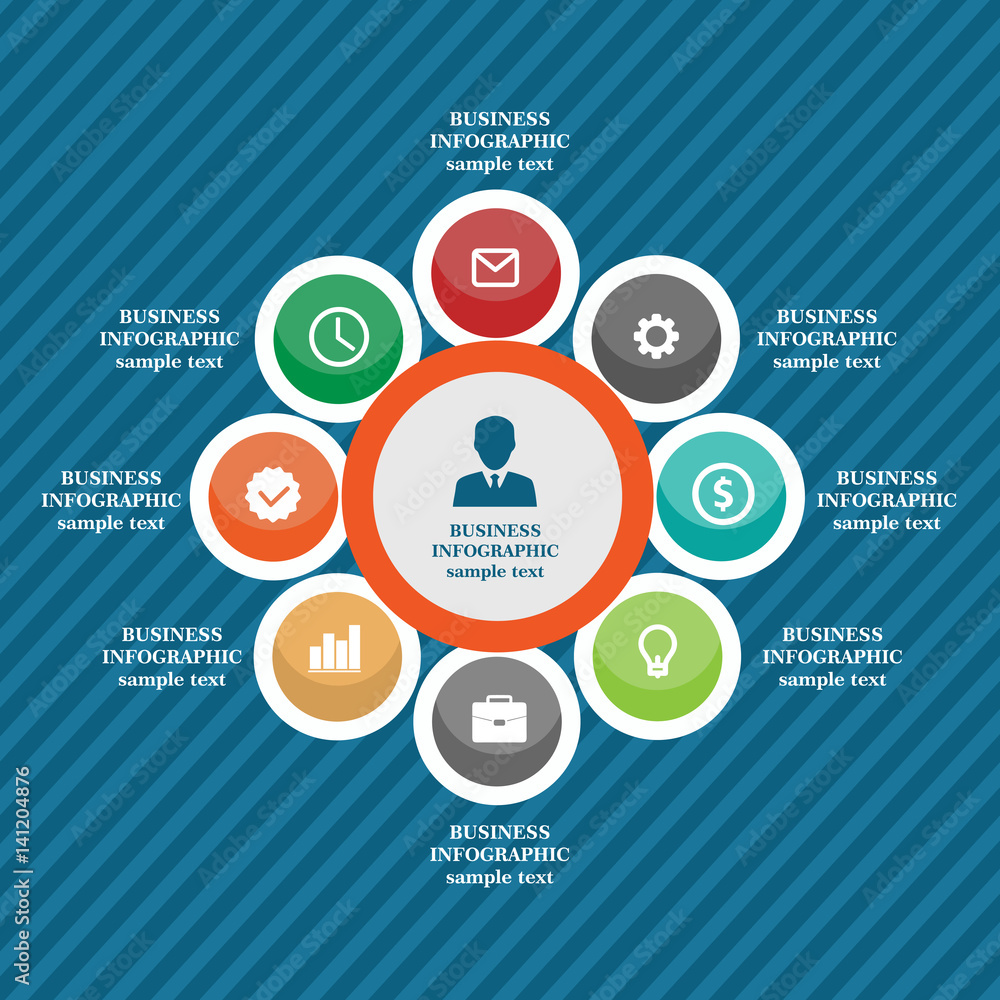 Business infographic elements, pie chart, business steps, flat design Business infographic elements, pie chart, business steps, flat design