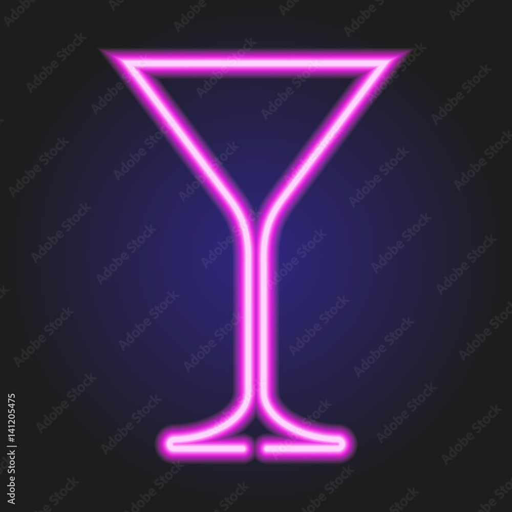 martini glass glowing pink neon of vector illustration Stock Vector