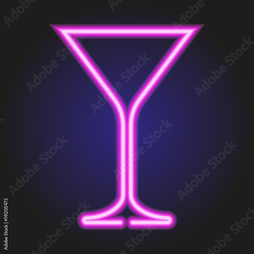martini glass glowing pink neon of vector illustration
