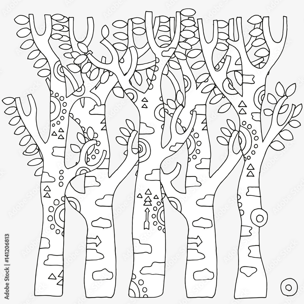 Set of artistically birch trees. Set of artistically birch trees.