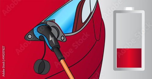 Electric car charging on parking station. Vector illustration