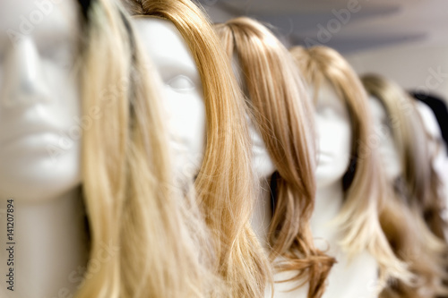 Fotografie, Obraz Row of Mannequin Heads with Wigs
