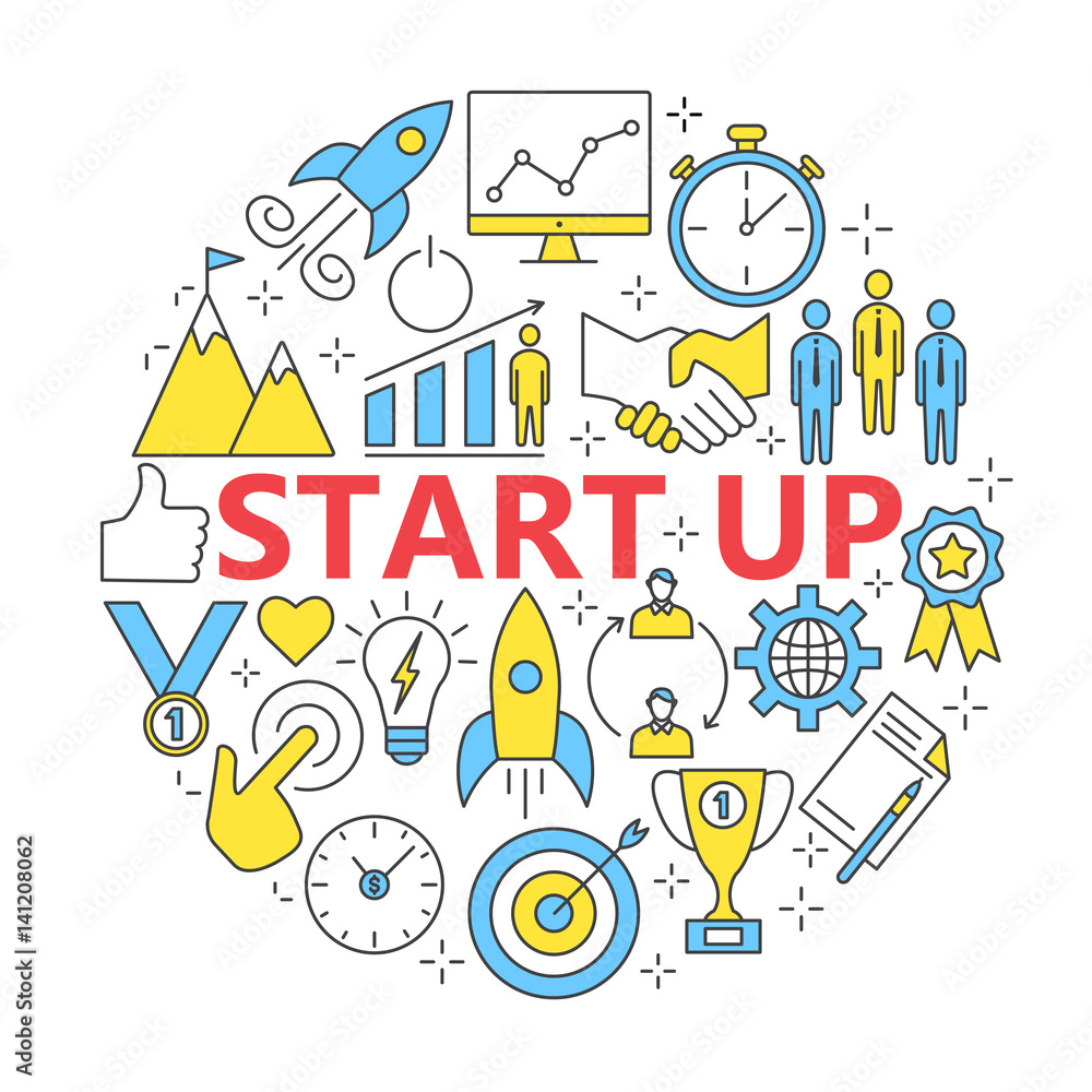 Start-up project- outline web icon set. Start-up project- outline web icon set.