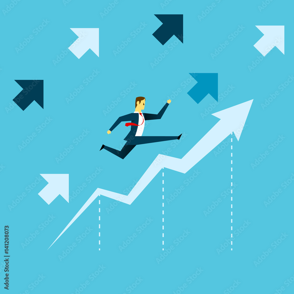 Grow up. Manager jumped arrows growing up with vigor. Concept business vector illustration. Grow up. Manager jumped arrows growing up with vigor. Concept business vector illustration.