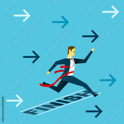 Run up progress. Businessman run to the finish line. Concept business vector illustration.