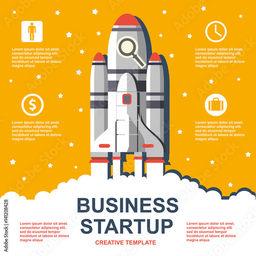 Business infographic, business template, rocket, launch, business steps, flat design