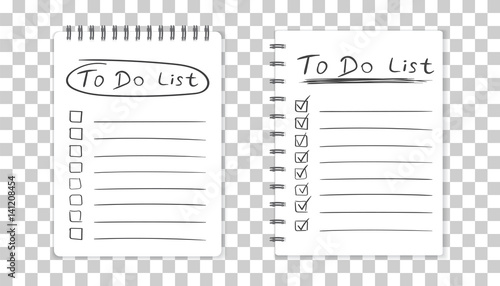 Realistic notepad with spiral. To do list icon with hand drawn text. School business diary. Office stationery notebook on isolated background photo
